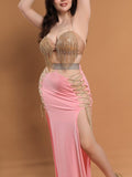 Belly dance suit made of Lycra with shiny beaded embroidery