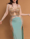 Belly dance suit made of Lycra with shiny beaded embroidery