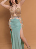 Belly dance suit made of Lycra with shiny beaded embroidery