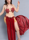 Belly dance suit made of chiffon with shiny beaded embroidery