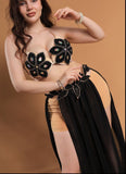 Belly dance suit made of chiffon with shiny beaded embroidery