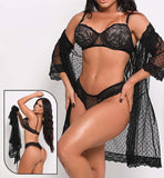 Three-piece lingerie made of dotted chiffon and lace