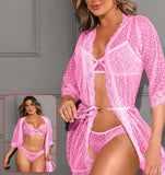 Three-piece lingerie made of dotted chiffon and lace