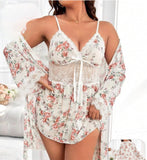 Two-piece lingerie made of floral chiffon and lace