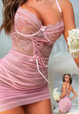 Lingerie made of ruffled tulle with lace at the chest and stomach