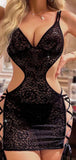 Two-piece lingerie made of lace with satin ties at the sides