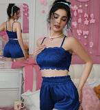 Two-piece pajamas made of satin and lace