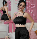 Two-piece pajamas made of satin and lace