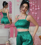 Two-piece pajamas made of satin and lace