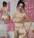 Two-piece pajamas made of satin and lace