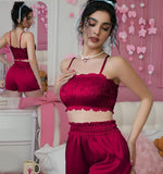 Two-piece pajamas made of satin and lace