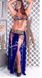 Belly dance suit made of chiffon with embroidery of shiny metal rings