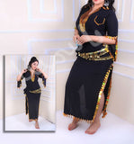 Belly dancing abaya made of Lycra with embroidery and shiny metal rings