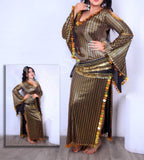 Belly dancing abaya made of Lycra with embroidery and shiny metal rings