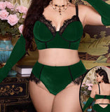 3-piece lingerie made of velvet and lace