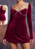 House dress made of velvet with shiny cords at the chest