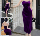 Long dress made of velvet, open on one side