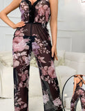 Jumpsuit made of floral chiffon with lace at the chest