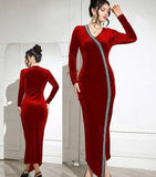 Dress made of velvet with shiny bead embroidery on the front