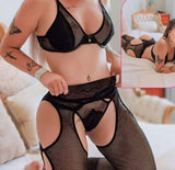 3-piece lingerie made of Lycra net