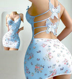 Lingerie made of lycra floral chiffon with a butterfly-shaped back