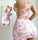 Lingerie made of lycra floral chiffon with a butterfly-shaped back