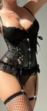 Jumpsuit made of leather and lace with a long Lycra net sock