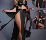 Belly dance suit made of chiffon and leather - with shiny beaded embroidery