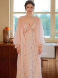 Two-piece lingerie made of floral satin and a chiffon robe