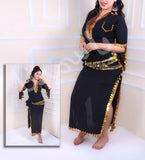 Belly dancing abaya made of chiffon with embroidery of metal rings