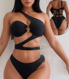 Two-piece lingerie made of lycra with one shoulder strap