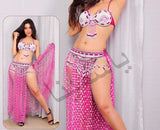 Belly dance costume made of  dotted  tulle with shiny beaded embroidery