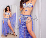 Belly dance costume made of  dotted  tulle with shiny beaded embroidery