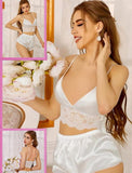 Two-piece pajama set made of satin and lace