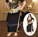 Belly dance abayas made of  lycra with open sides and shiny metal ring embroidery