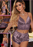 Two-piece pajama set made of satin and lace