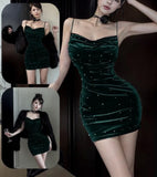 Velvet house dress with shiny pearl embroidery