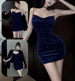 Velvet house dress with shiny pearl embroidery