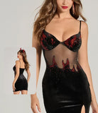 Long lingerie made of velvet with chiffon on the belly