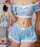 2 piece pajama set off shoulder made of chiffon