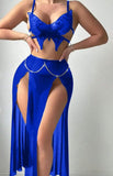 Three-piece lingerie made of Lycra and chiffon with a butterfly shape at the chest - with a metal chain at the waist