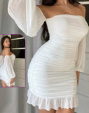 Dress made of lined chiffon with ruffles - with ruffles around the tail