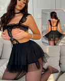 Lingerie made of lycra and tulle with long net socks