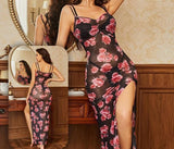 Lingerie made of chiffon with a floral pattern - open on one side