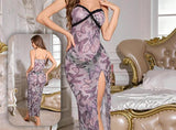 Two-piece chiffon lingerie with butterfly print - open on one side