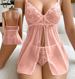 Two-piece lingerie made of chiffon and lace - open from the front