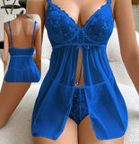 Two-piece lingerie made of chiffon and lace - open from the front