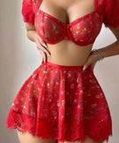 3 Pieces Lingerie Set made of floral chiffon  and lace