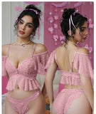 Two-piece lingerie made of dotted chiffon and lace