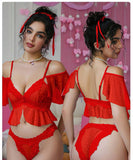 Two-piece lingerie made of dotted chiffon and lace